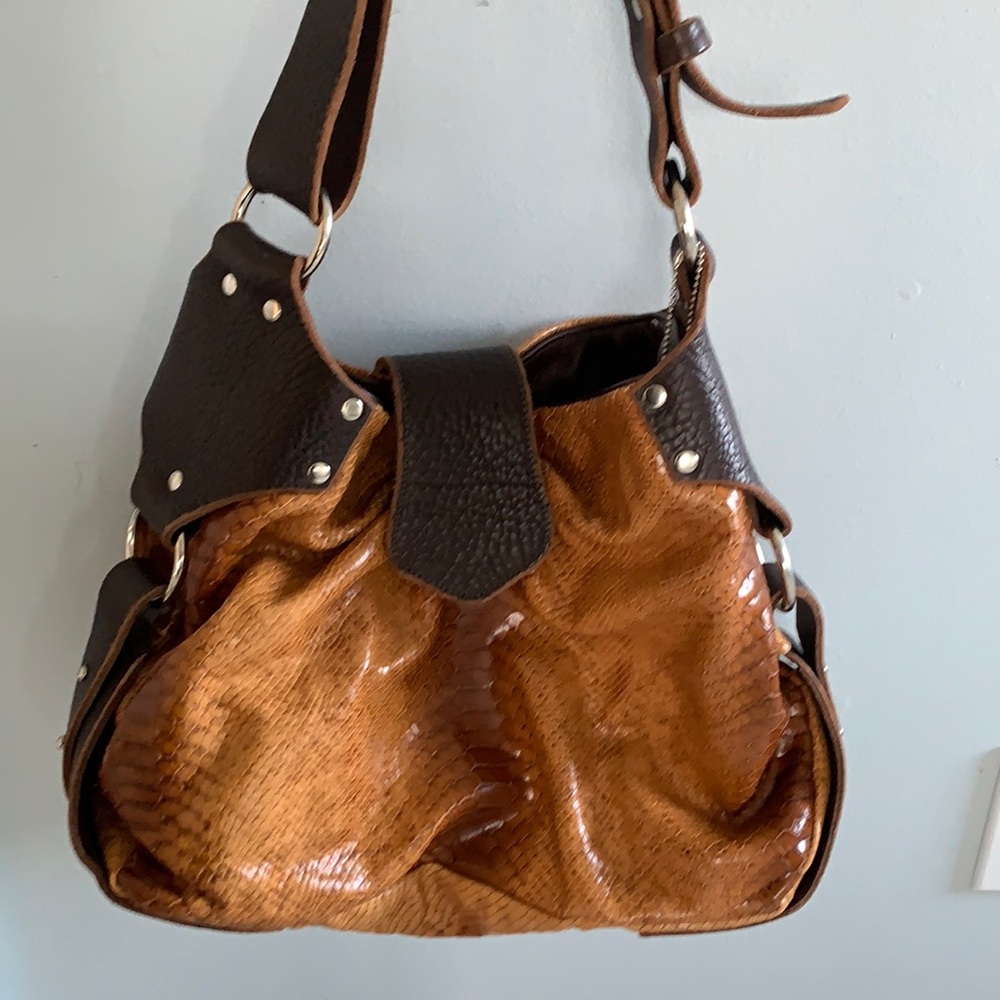 Brown Hobo Bag - Leather/Snakeskin Look